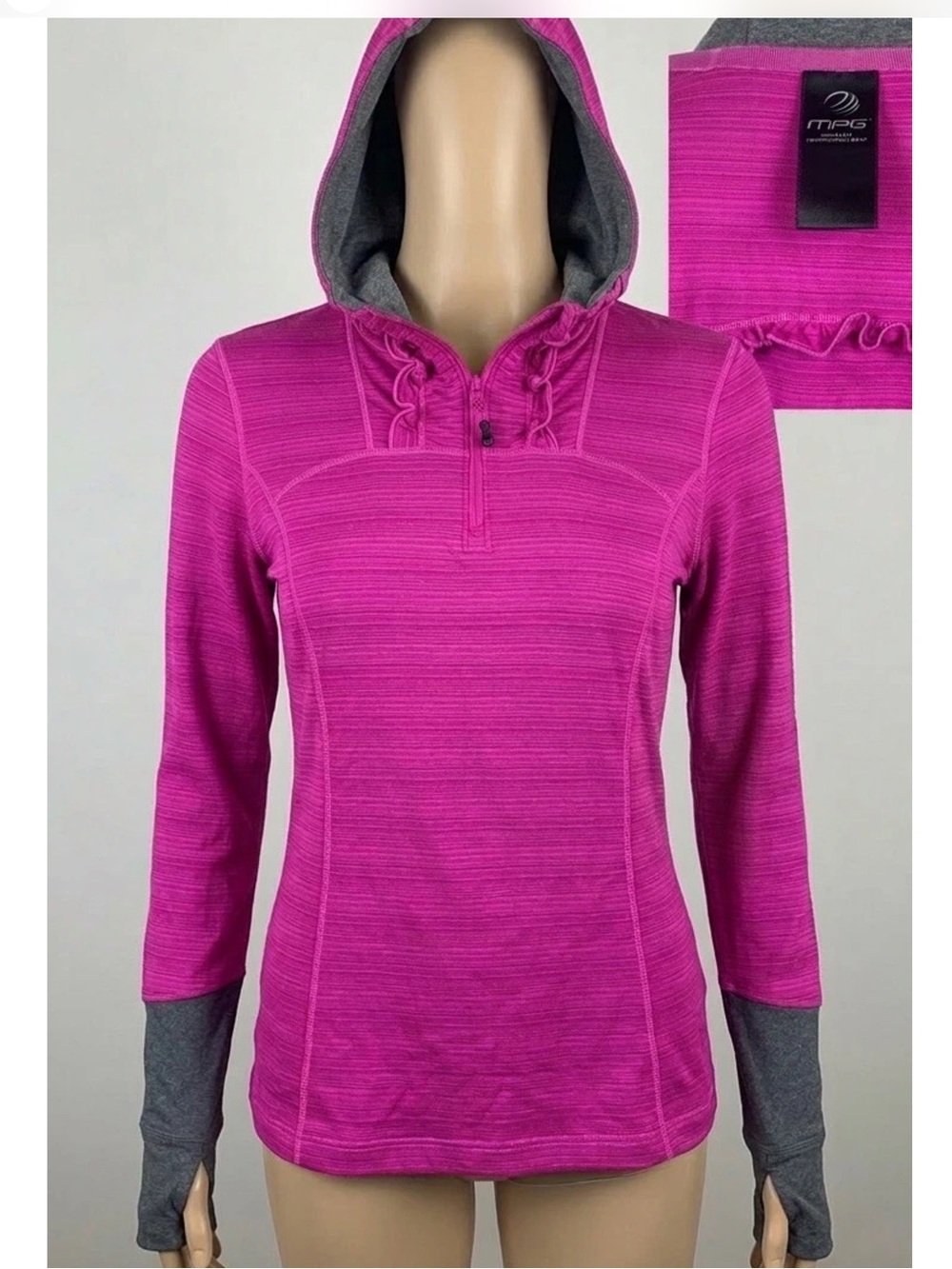 MPG Performance Outerwear Womens Medium 1/2 Zip Hoodie Pullover Magenta Pink Gra